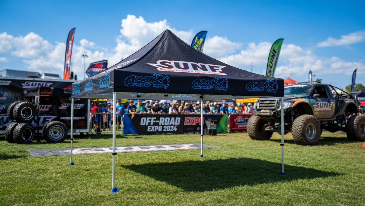 SunF Performance Tires custom printed event canopy at Off-Road Expo