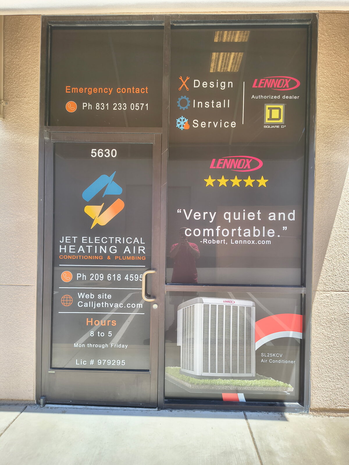 Jet Electrical Heating Air storefront window graphics and vinyl lettering