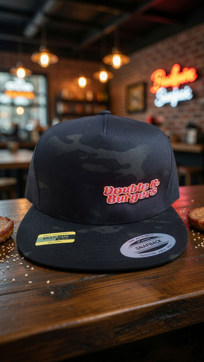 Double B's Burgers embroidered black Multicam snapback hat