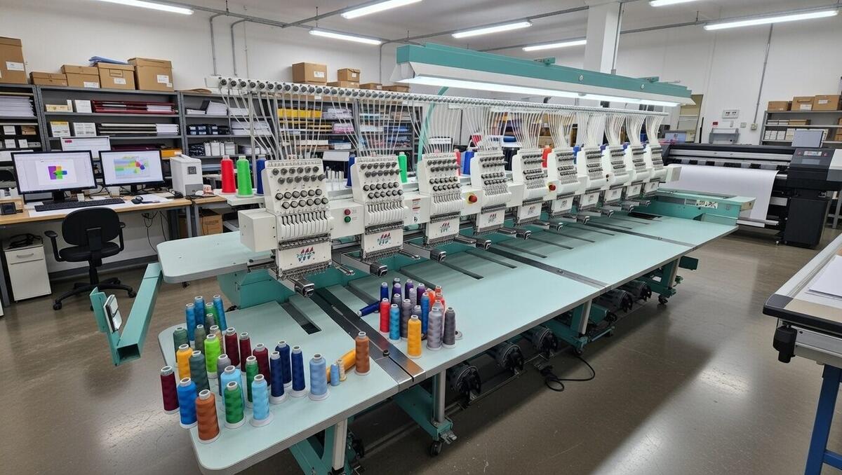 Embroidery machine in operation