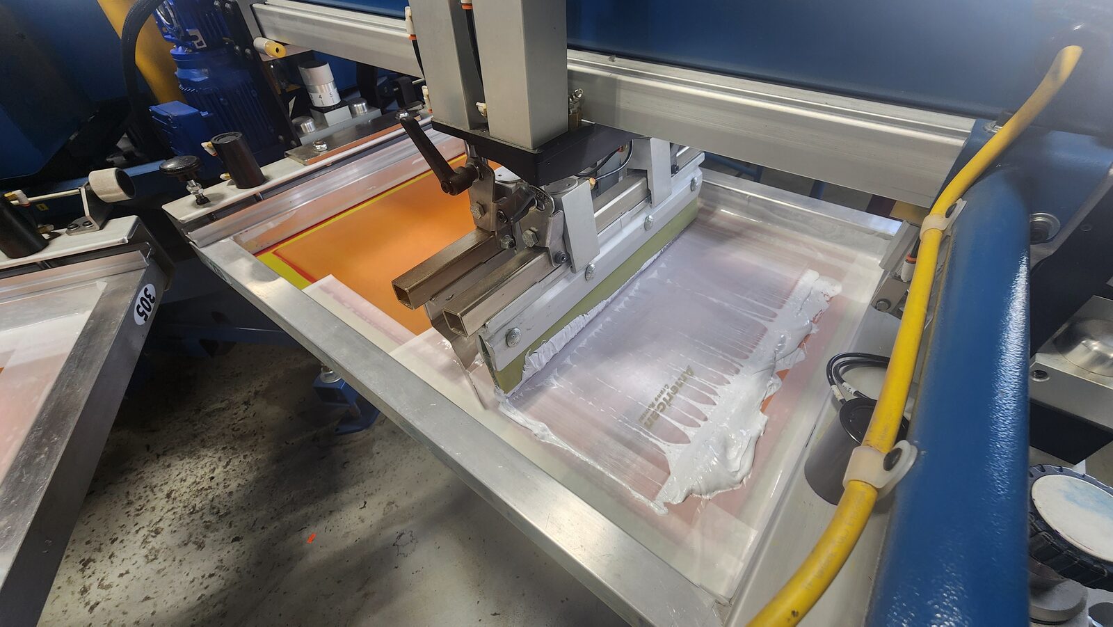 Screen printing station closeup