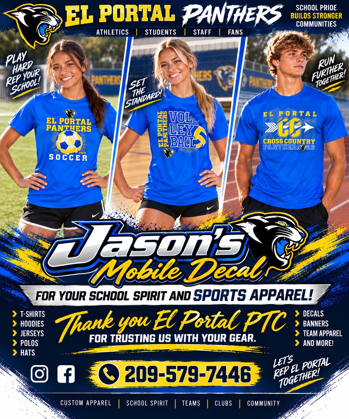 El Portal Panthers school spirit and sports apparel featuring soccer, volleyball, and cross country tees